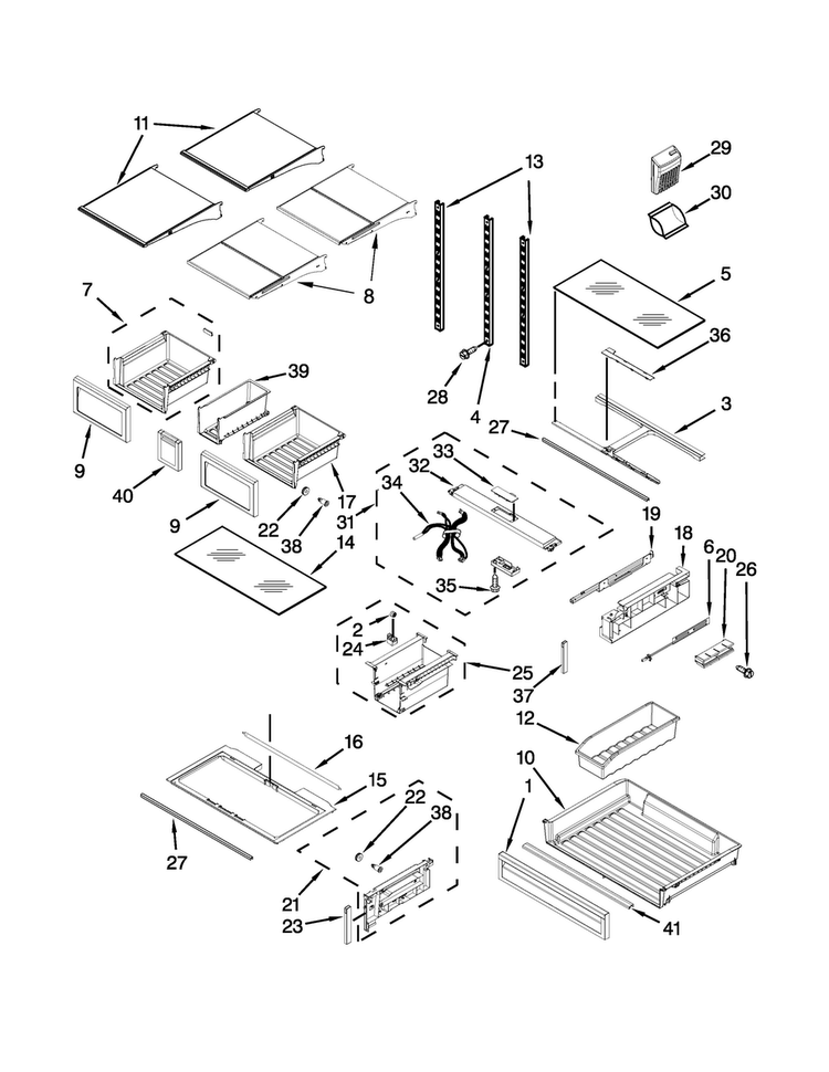 Shelf Parts Diagram and Parts List for WRF990SLAM01  Whirlpool Refrigerator