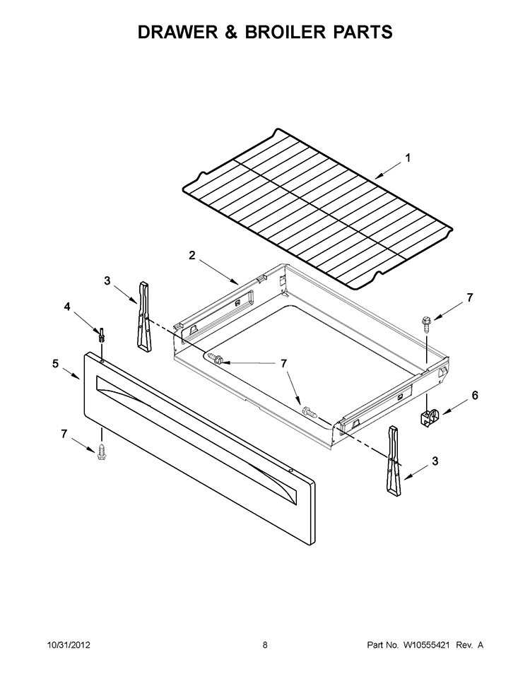 DRAWER & BROILER PARTS Diagram and Parts List for WFC150MLAW0  Whirlpool Range