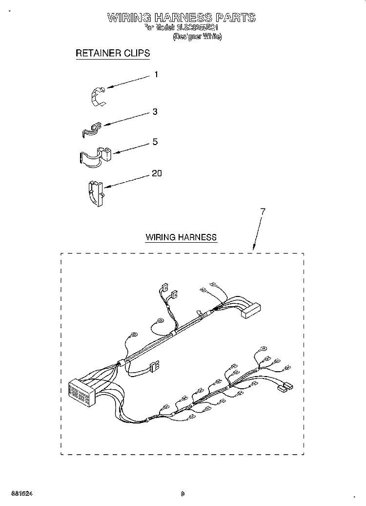 WIRING HARNESS Diagram and Parts List for 3LSC8255EQ1  Whirlpool Washer