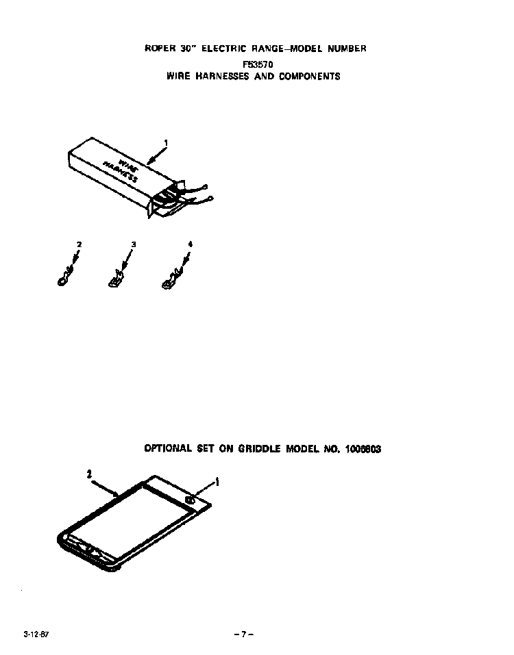 Wire Harness And Components Diagram and Parts List for F5357*0  Roper Range