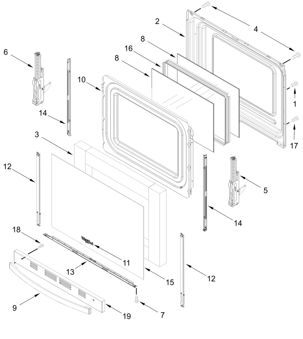 Door Parts Diagram and Parts List for WSES5030SZ0  Whirlpool Wall Oven