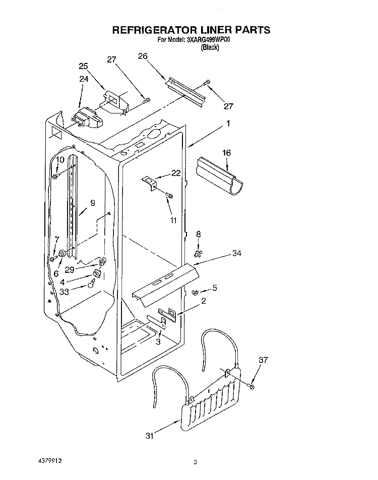 REFRIGERATOR LINER Diagram and Parts List for 3XARG499WP00  Whirlpool Refrigerator