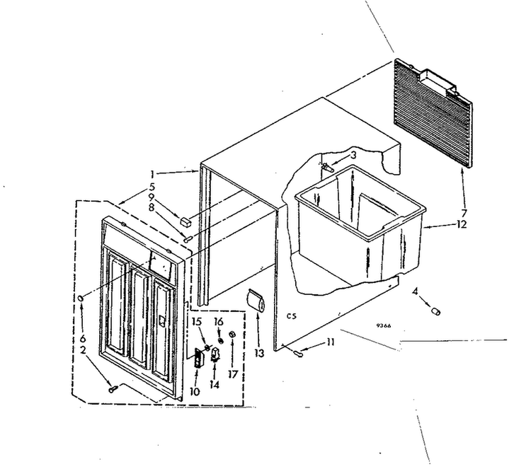 Cabinet Parts Diagram and Parts List for 42855301  Whirlpool Dehumidifier