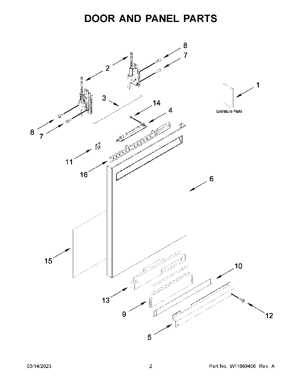 Door And Panel Parts Diagram and Parts List for KDFE104KPS1  KitchenAid Dishwasher