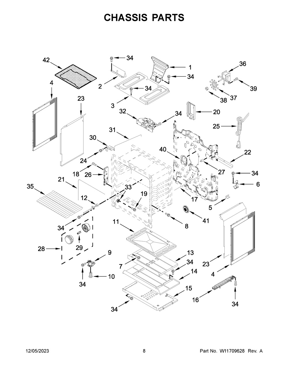 Chassis Parts Diagram and Parts List for WFG535S0LZ5  Whirlpool Range
