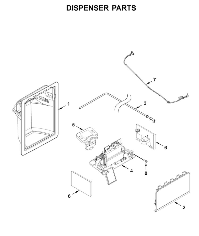 Dispenser Parts Diagram and Parts List for 10651752711  Kenmore Refrigerator
