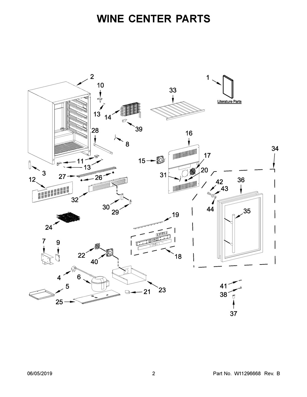 Wine Center Parts Diagram and Parts List for WUW35X24DS02  Whirlpool Wine and Beverage Cooler