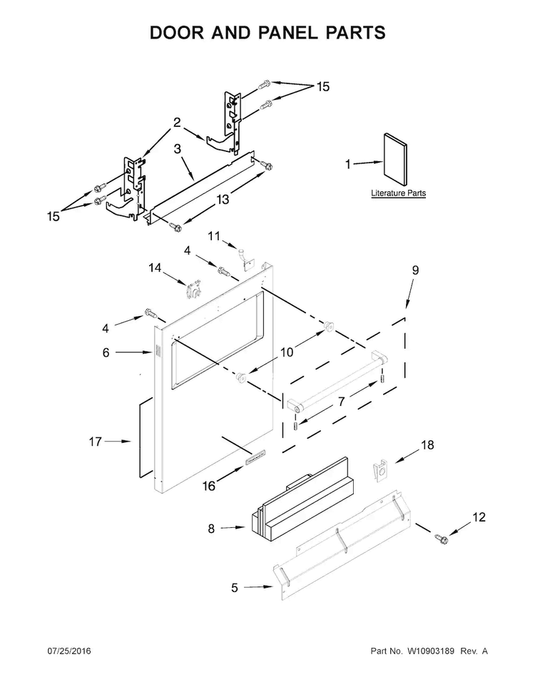Door And Panel Parts Diagram and Parts List for KDTM384ESS1  KitchenAid Dishwasher