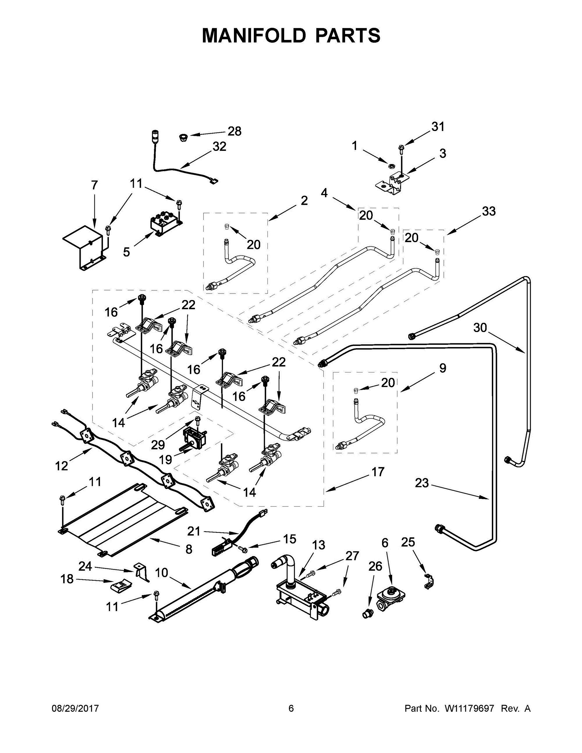 04 - MANIFOLD PARTS Diagram and Parts List for AGG222VDW4  Whirlpool Range