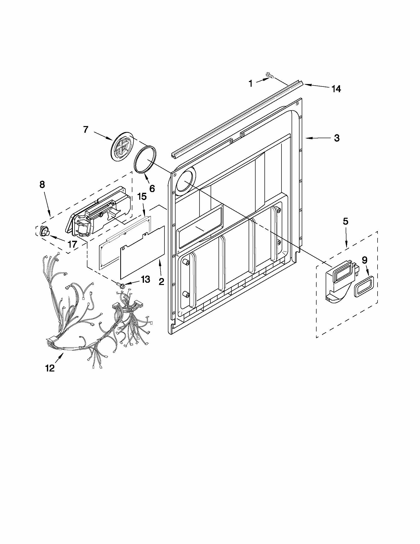 Door And Latch Parts Diagram and Parts List for 66516012402  Kenmore Dishwasher