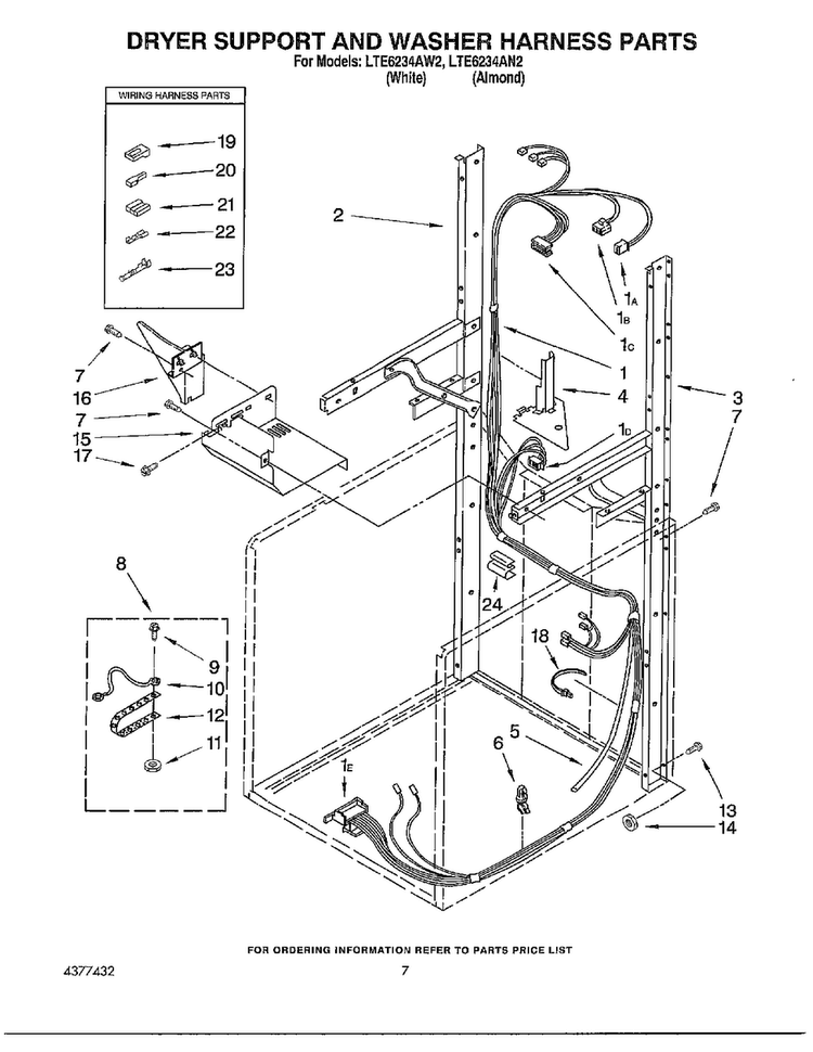Dryer Support And Washer Harness Diagram and Parts List for LTE6243AN2  Whirlpool Washer Dryer Combo