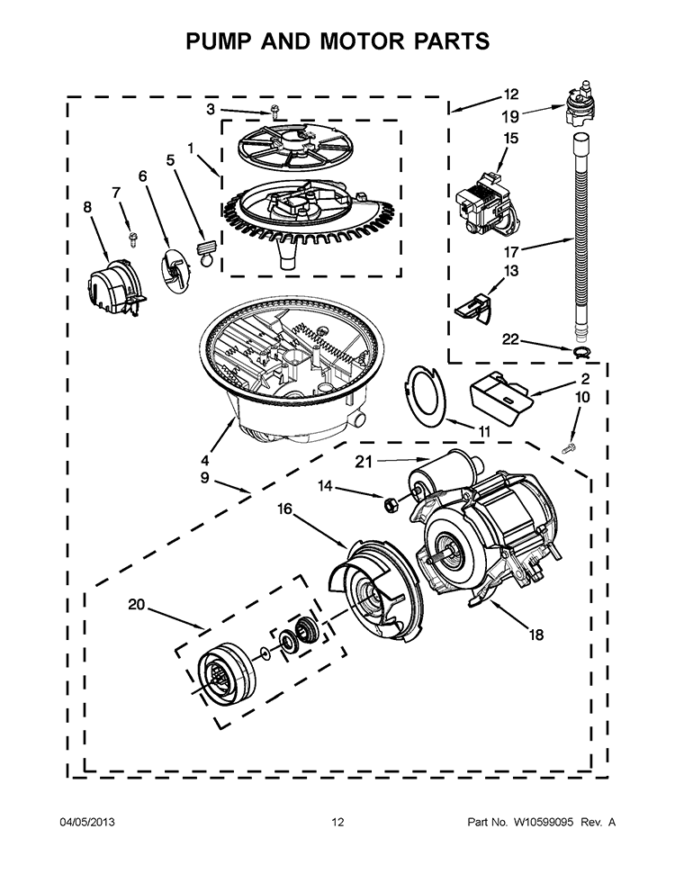 PUMP AND MOTOR PARTS Diagram and Parts List for KUDS30FXPA9  KitchenAid Dishwasher