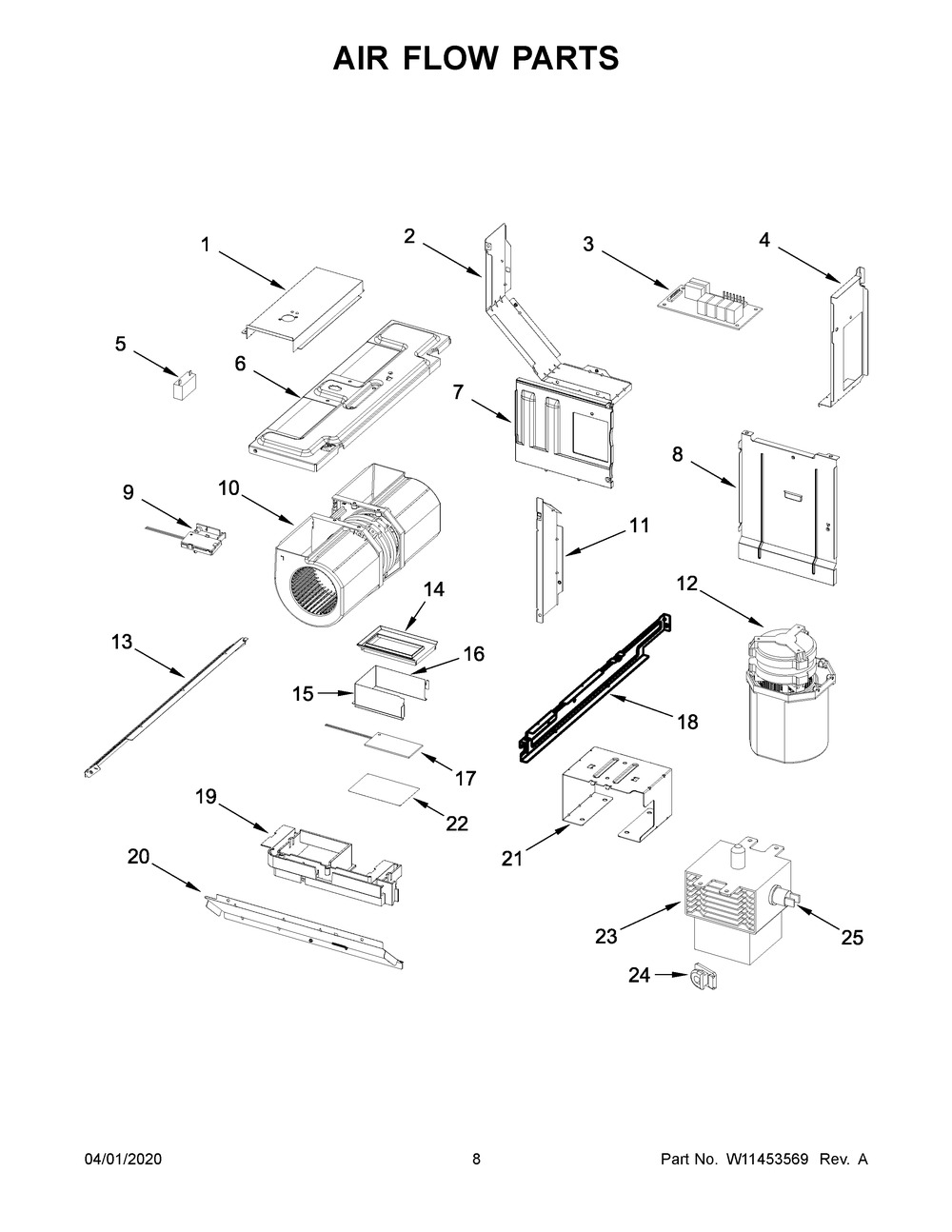 Air Flow Parts Diagram and Parts List for WML55011HB4  Whirlpool Microwave