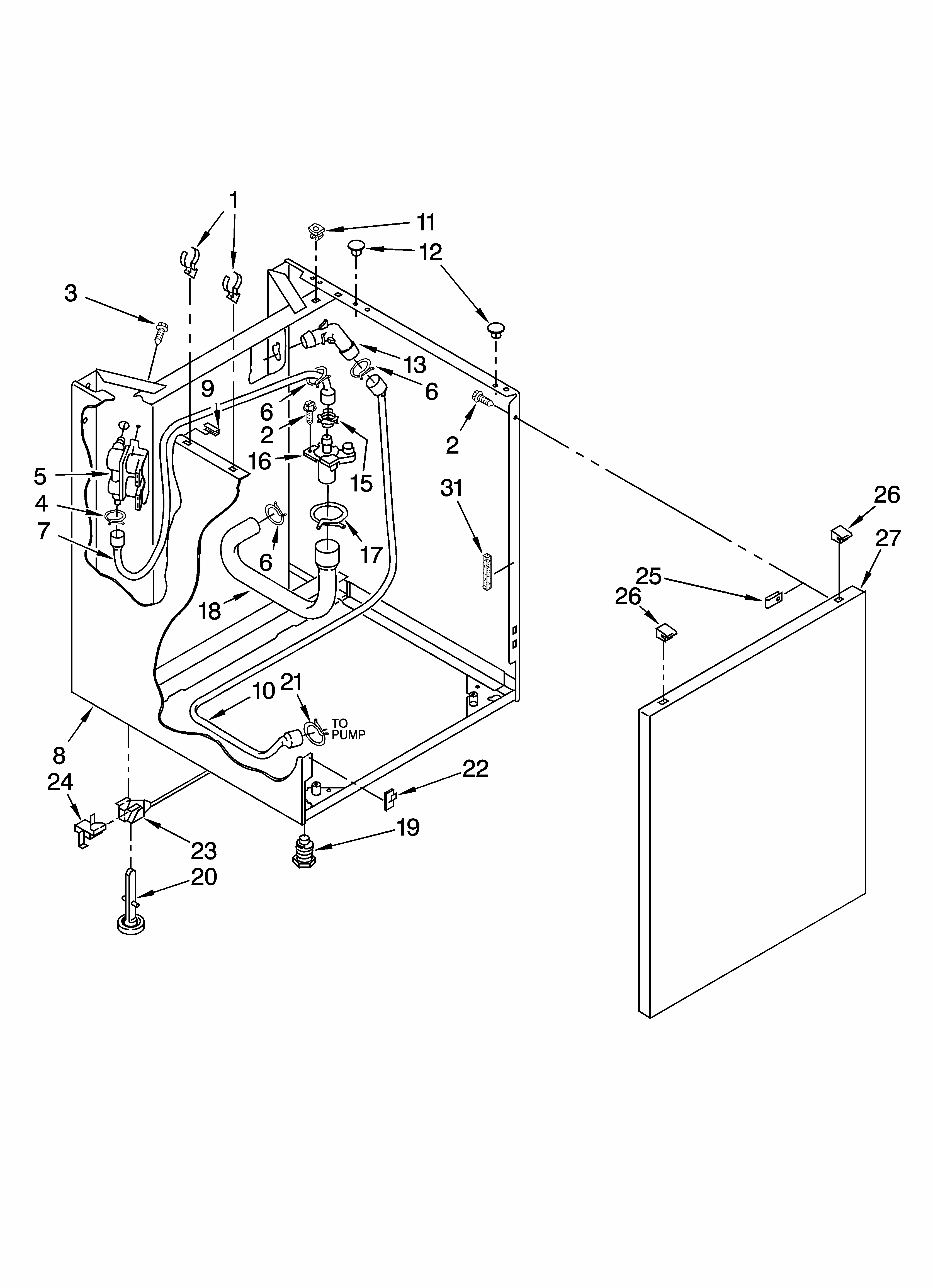 Washer Cabinet Parts Diagram and Parts List for 11098752795  Kenmore Washer Dryer Combo