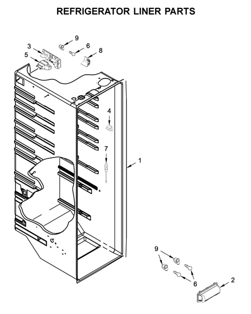 Refrigerator Liner Parts Diagram and Parts List for WRSA15SNHZ01  Whirlpool Refrigerator