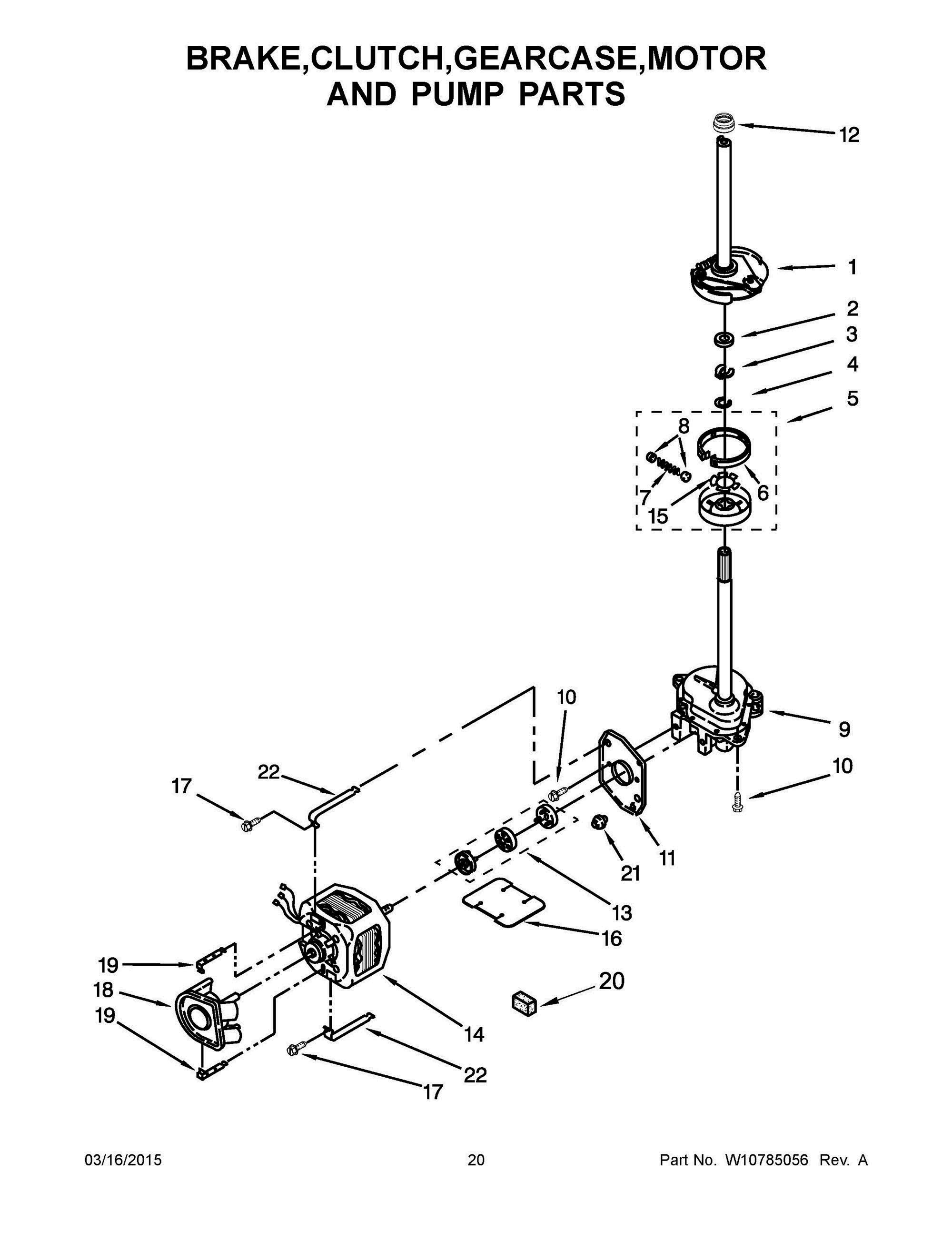 11 - BRAKE,CLUTCH,GEARCASE,MOTOR AND PUMP PARTS Diagram and Parts List for YWET4024EW0  Whirlpool Washer Dryer Combo