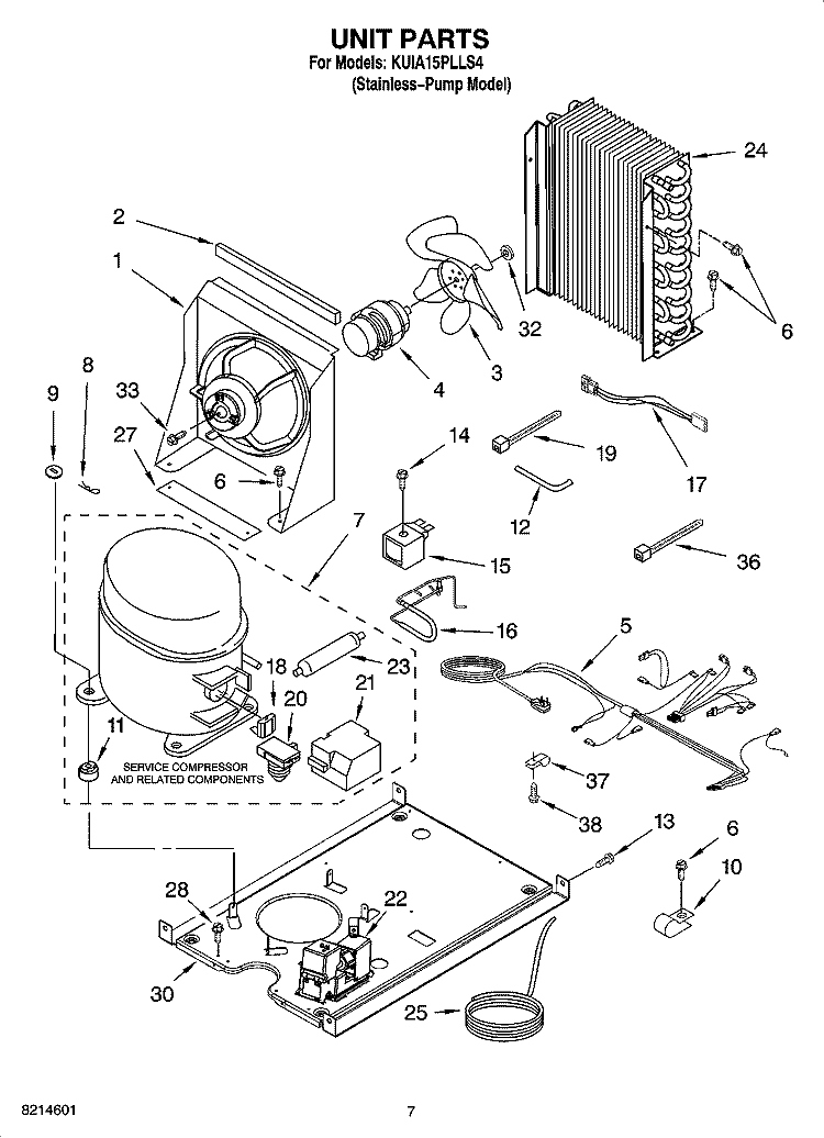 UNIT PARTS, OPTIONAL PARTS (NOT INCLUDED) Diagram and Parts List for KUIA15PLLS4  KitchenAid Ice Maker