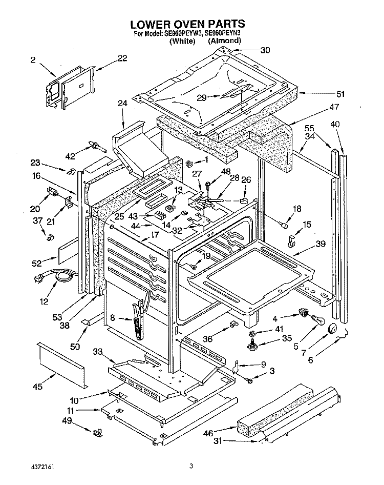 LOWER OVEN Diagram and Parts List for SE960PEYN3  Whirlpool Range