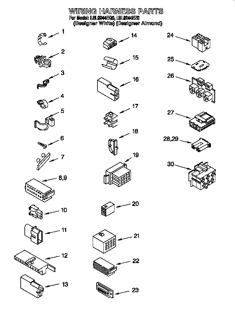 Wiring Harness Diagram and Parts List for LSL8244EZ0  Whirlpool Washer