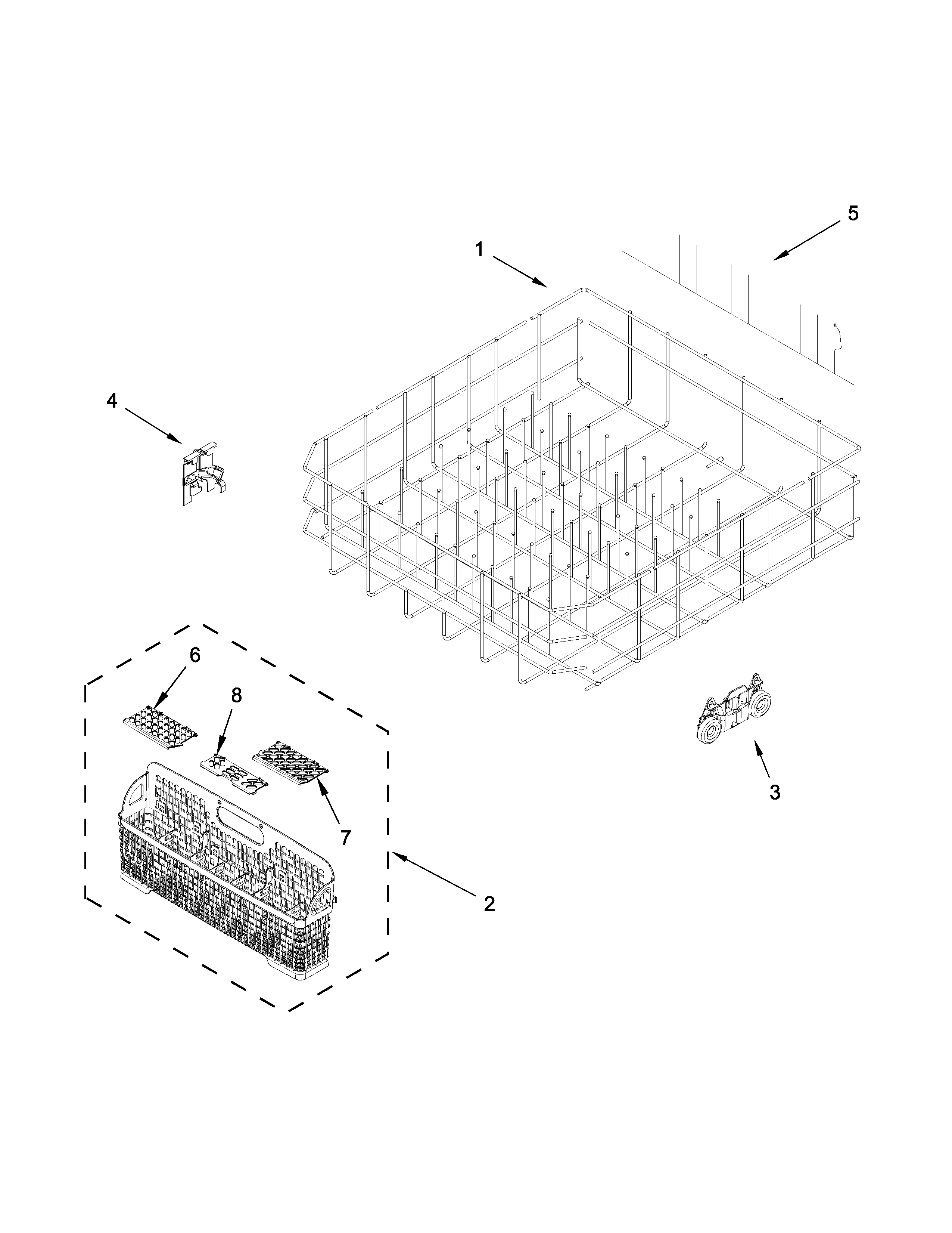 Lower Rack Parts Diagram and Parts List for IUD8555DX3  Whirlpool Dishwasher