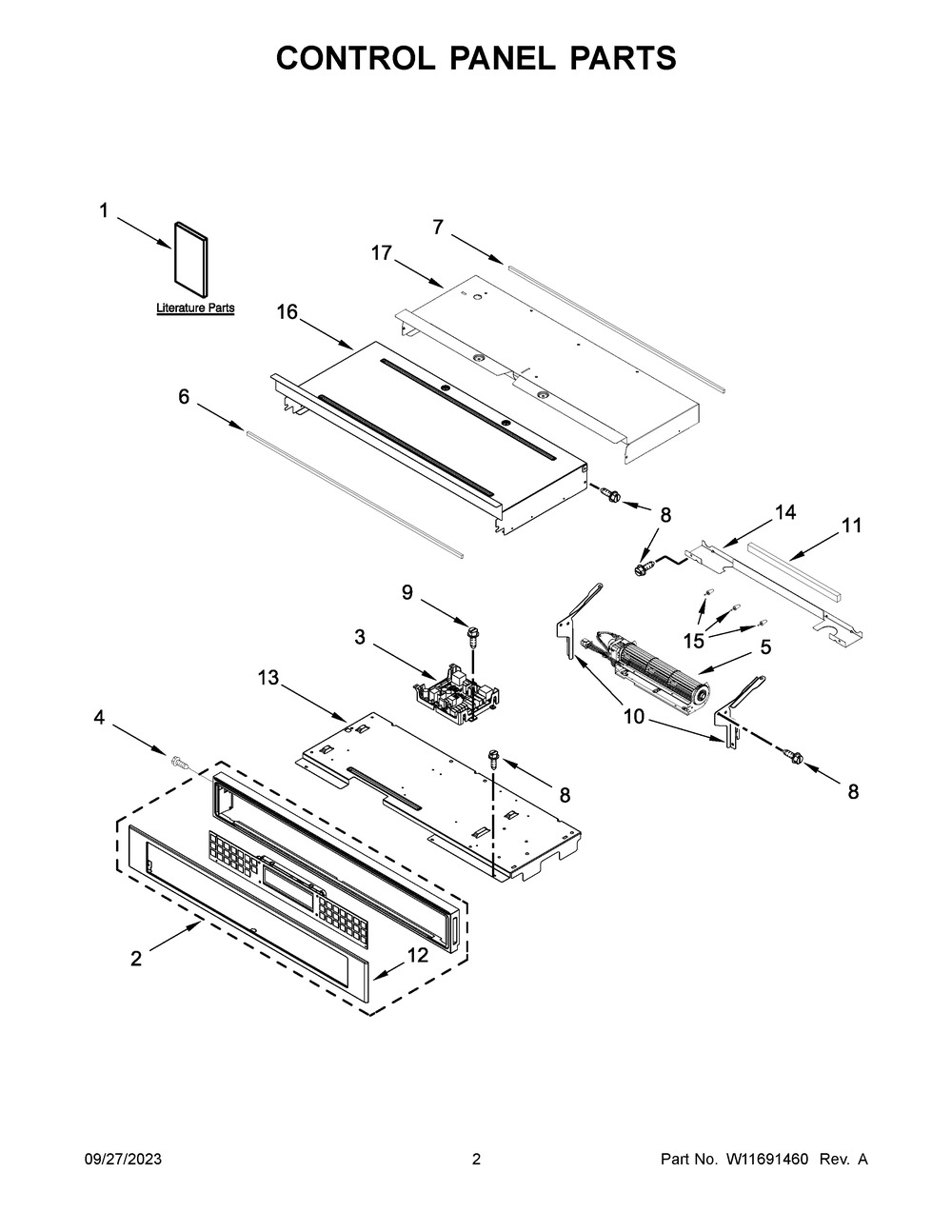 Control Panel Parts Diagram and Parts List for KODE500EWH21  KitchenAid Wall Oven