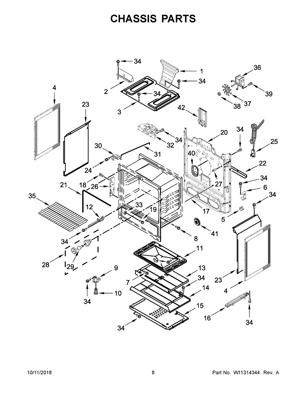 Chassis Parts Diagram and Parts List for WFG550S0HV1  Whirlpool Range