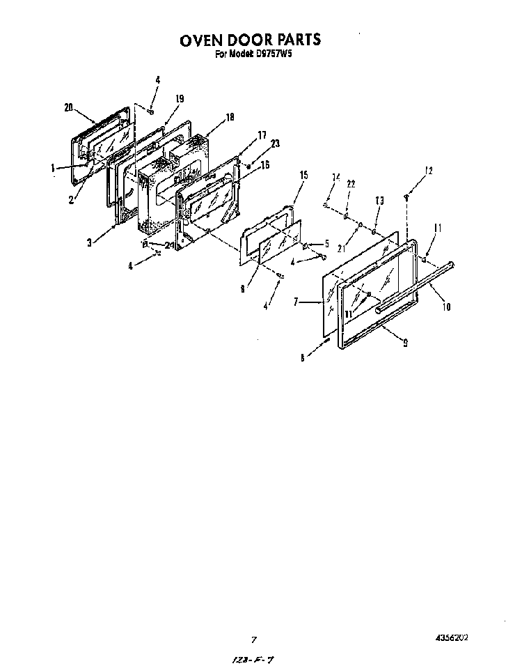 Oven Door Diagram and Parts List for D9757*5  Roper Range