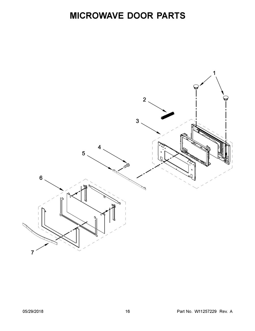 Microwave Door Parts Diagram and Parts List for WOC97ES0ES04  Whirlpool Microwave Oven Combo