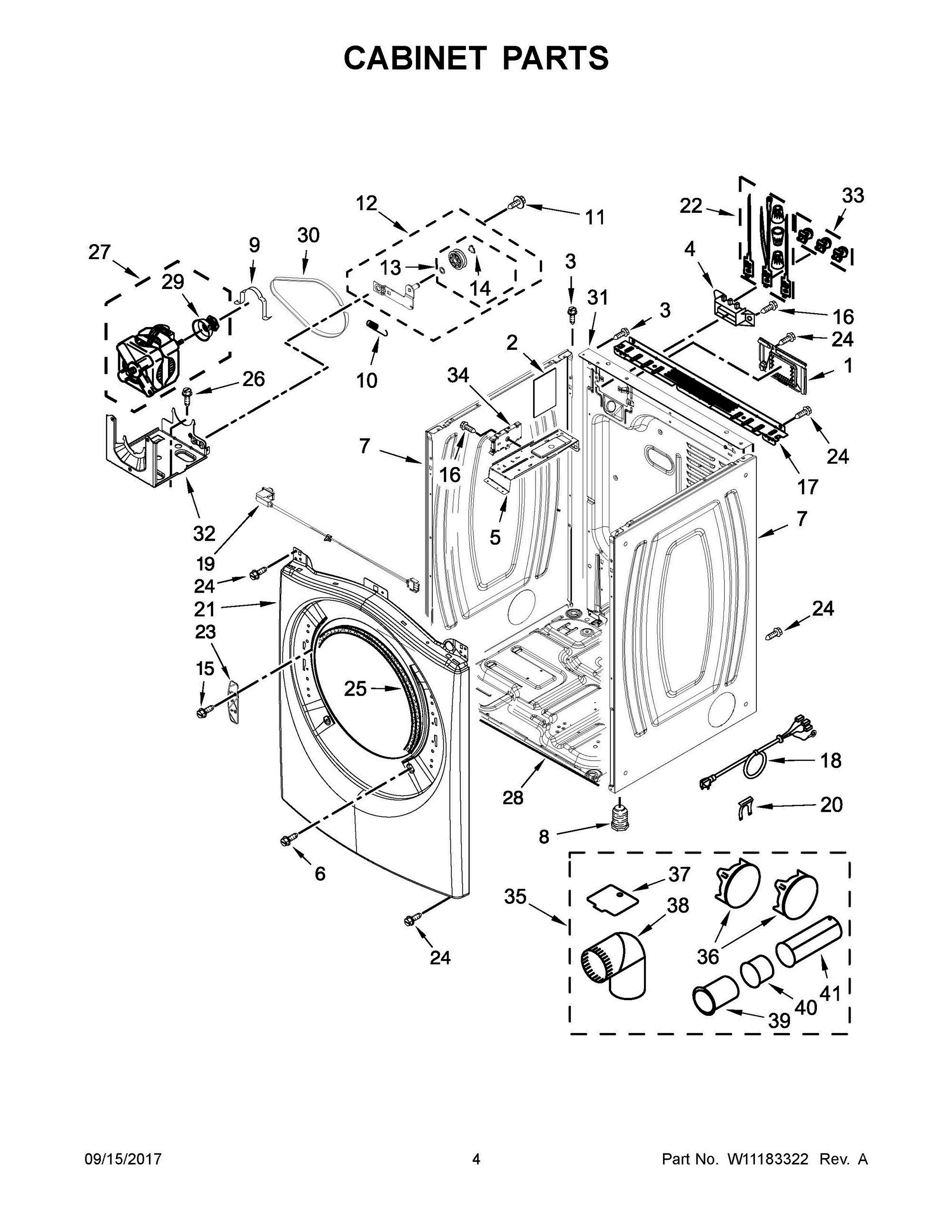 03 - CABINET PARTS Diagram and Parts List for YNED5800DW2  Whirlpool Dryer