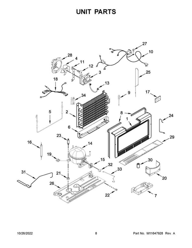 Unit Parts Diagram and Parts List for WZF34X20DW05  Whirlpool Freezer