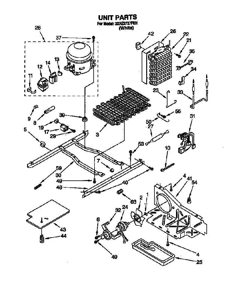 Unit Diagram and Parts List for 3XR2727FI01  Whirlpool Refrigerator