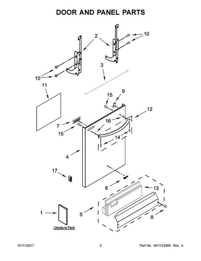 02 - Door And Panel Parts Diagram and Parts List for WDT720PADM3  Whirlpool Dishwasher