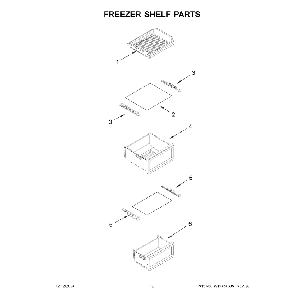 Freezer Shelf Parts Diagram and Parts List for URBC5024PZ00  Whirlpool Refrigerator