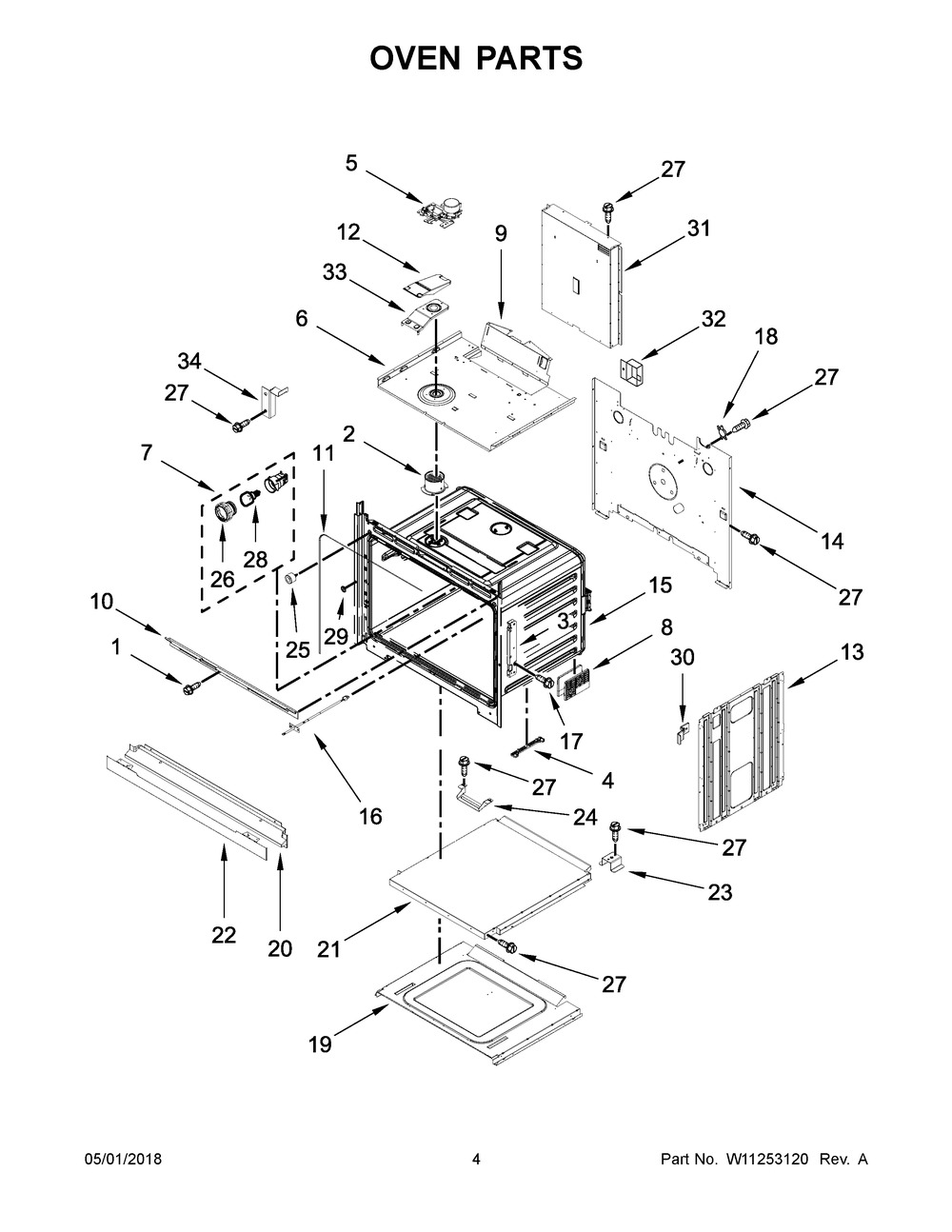 Oven Parts Diagram and Parts List for WOS92EC0AB05  Whirlpool Wall Oven