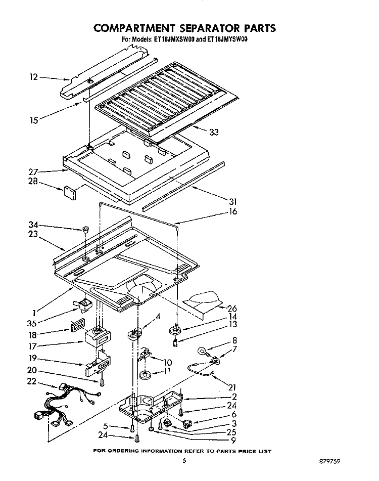 COMPARTMENT SEPARATOR Diagram and Parts List for ET18JMYSM00  Whirlpool Refrigerator