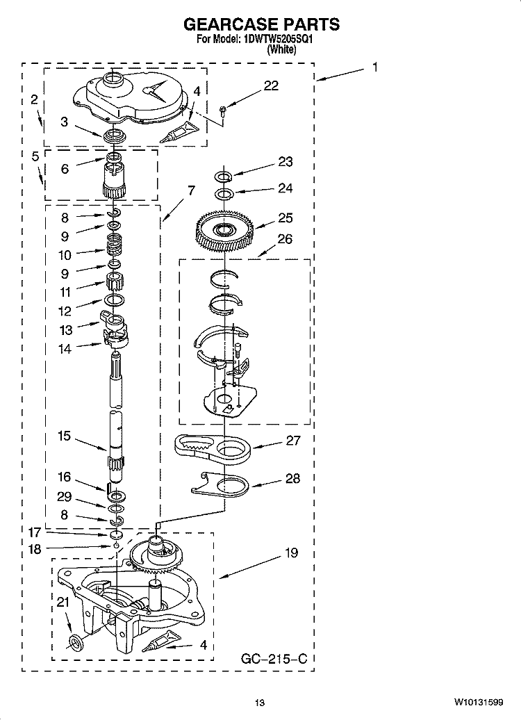 GEARCASE PARTS, OPTIONAL PARTS (NOT INCLUDED) Diagram and Parts List for 1DWTW5205SQ1  Whirlpool Washer