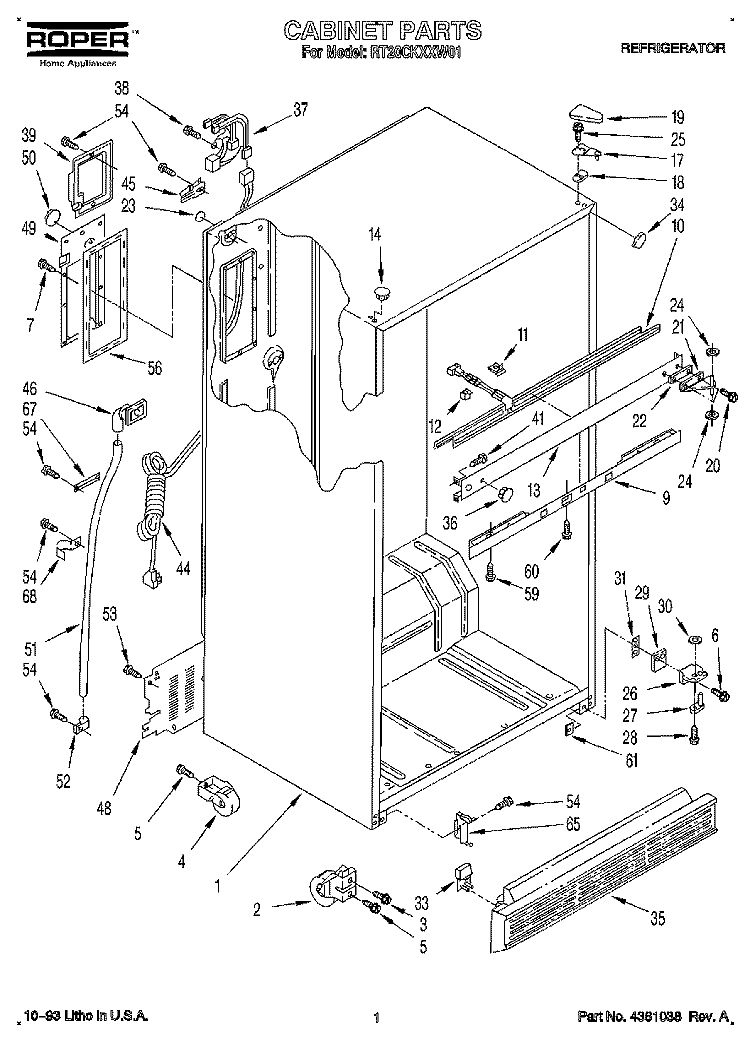 CABINET Diagram and Parts List for RT20CKXXW01  Roper Refrigerator