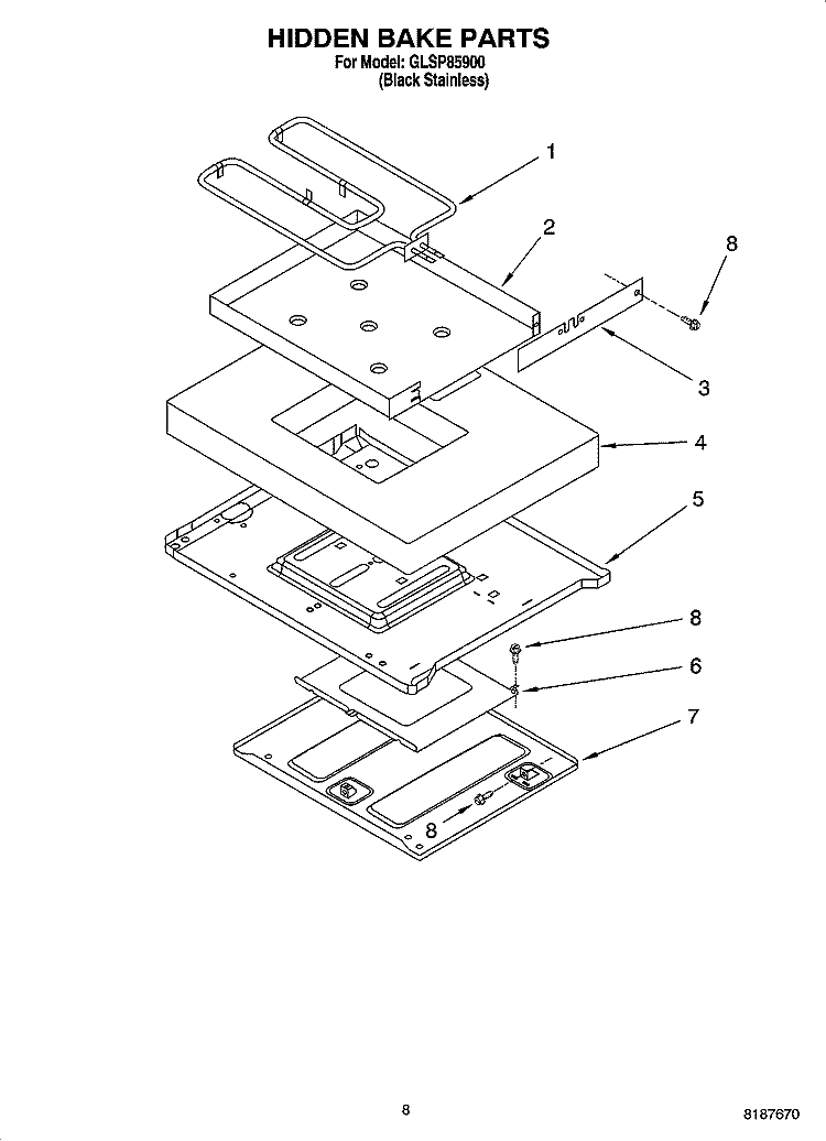 HIDDEN BAKE PARTS, MISCELLANEOUS PARTS Diagram and Parts List for GLSP85900  Whirlpool Range