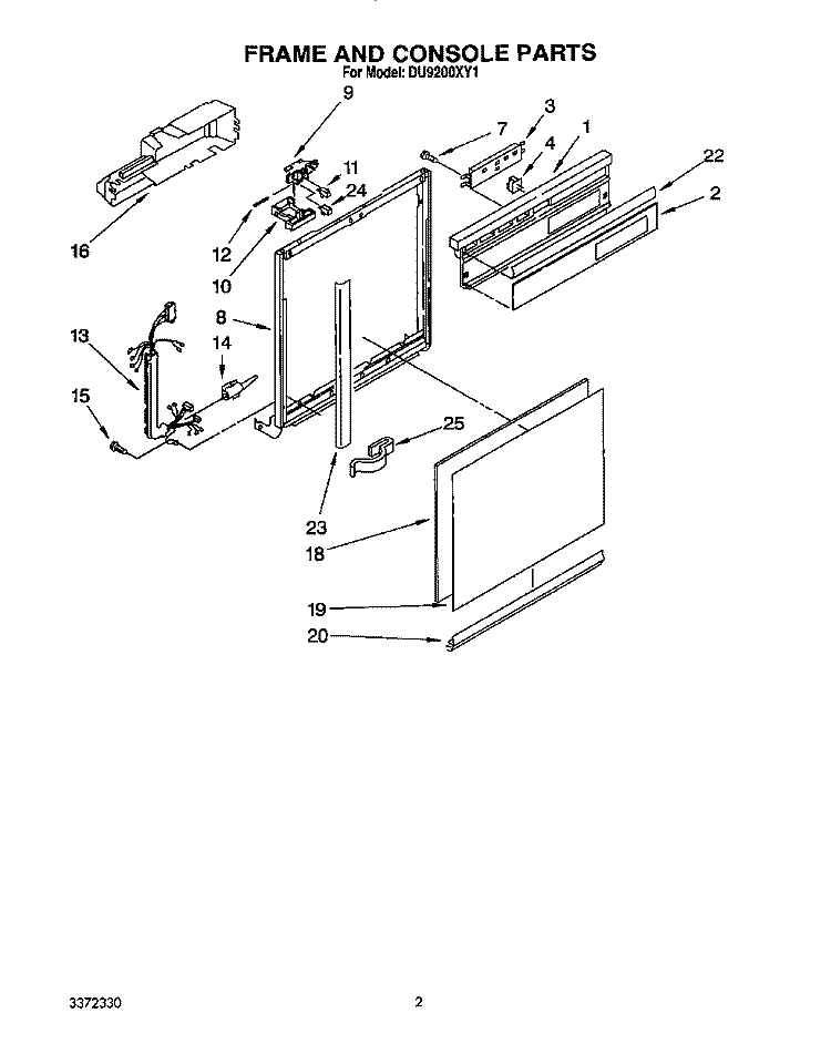 FRAME AND CONSOLE Diagram and Parts List for DU9200XY1  Whirlpool Dishwasher