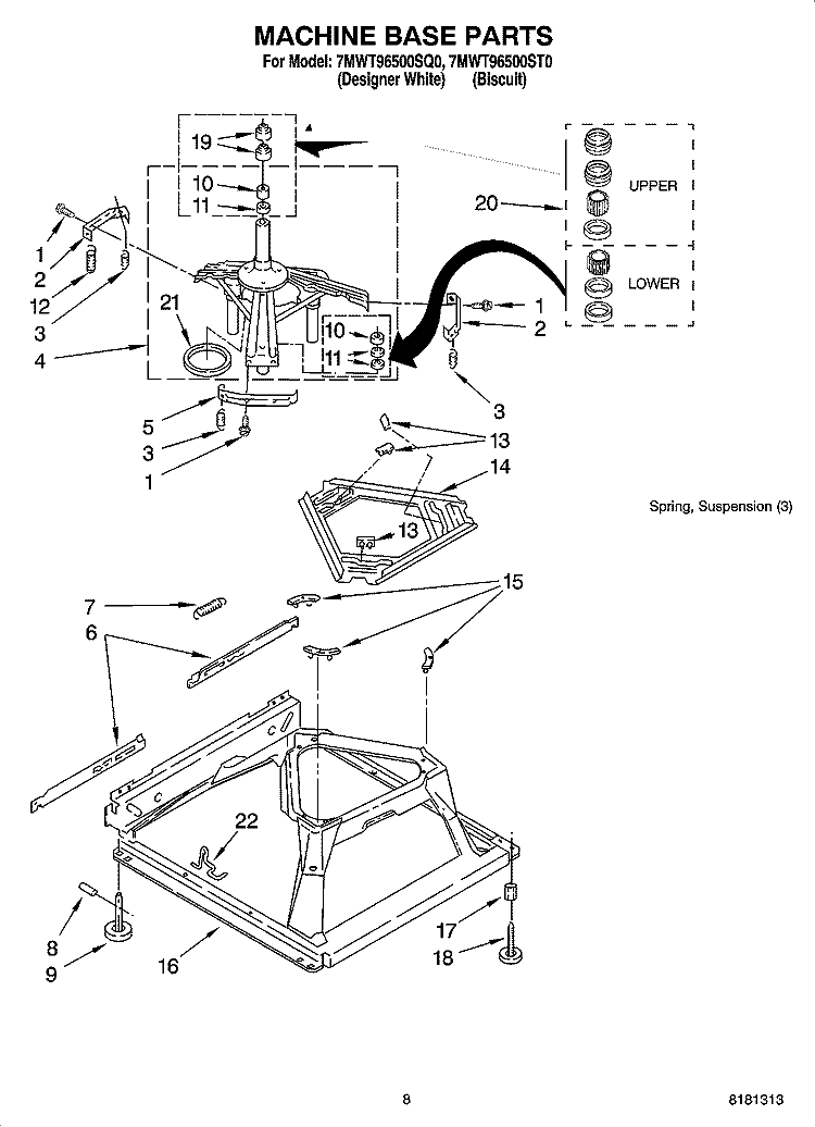 MACHINE BASE PARTS Diagram and Parts List for 7MWT96500SQ0  Whirlpool Washer