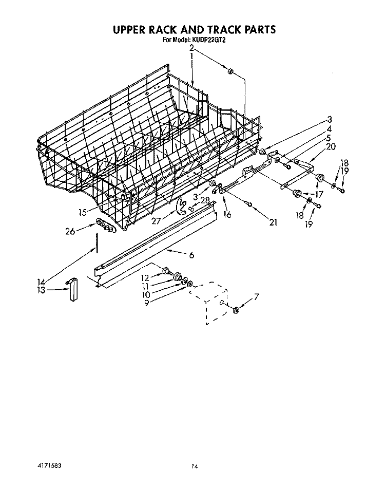 UPPER RACK AND TRACK Diagram and Parts List for KUDP22GT2  KitchenAid Dishwasher