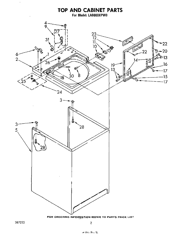 TOP AND CABINET , LITERATURE AND OPTIONAL Diagram and Parts List for LA6000XPW0  Whirlpool Washer