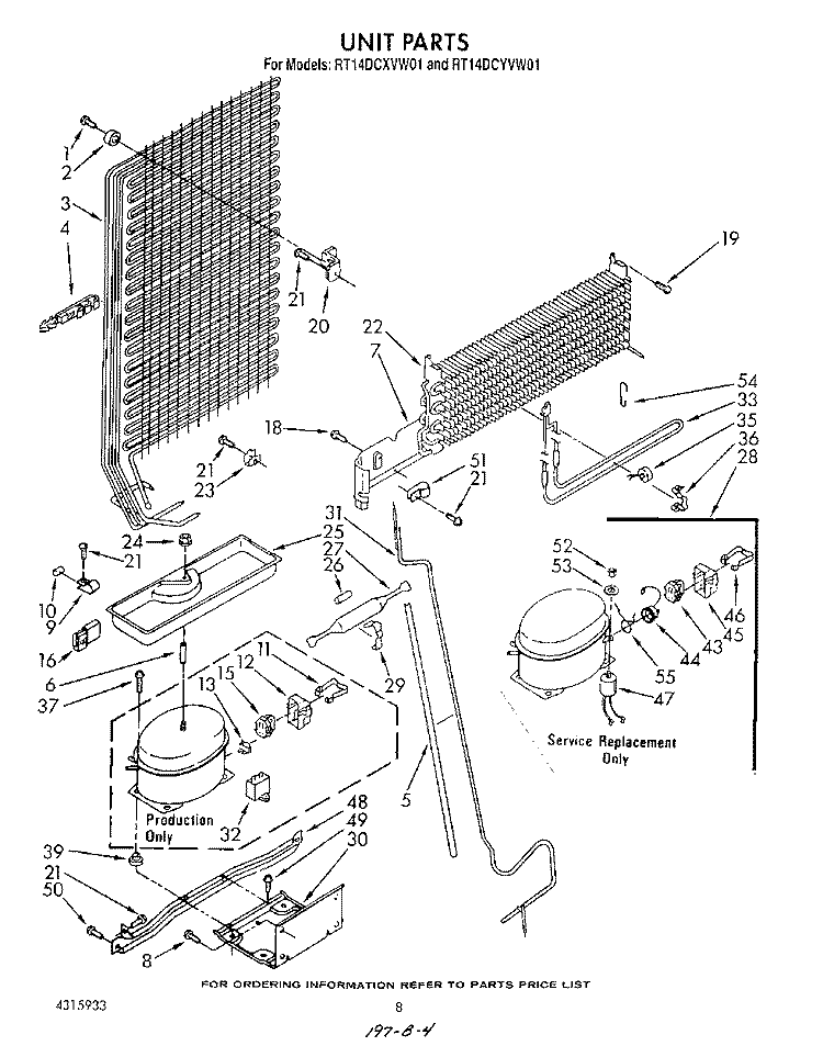 UNIT Diagram and Parts List for RT14DCYVW01  Roper Refrigerator