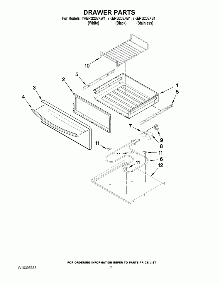 DRAWER PARTS Diagram and Parts List for YKERS208XB1  KitchenAid Range