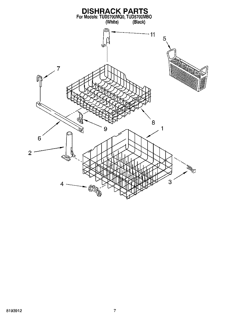 DISHRACK PARTS Diagram and Parts List for TUD5700MQ0  Estate Dishwasher