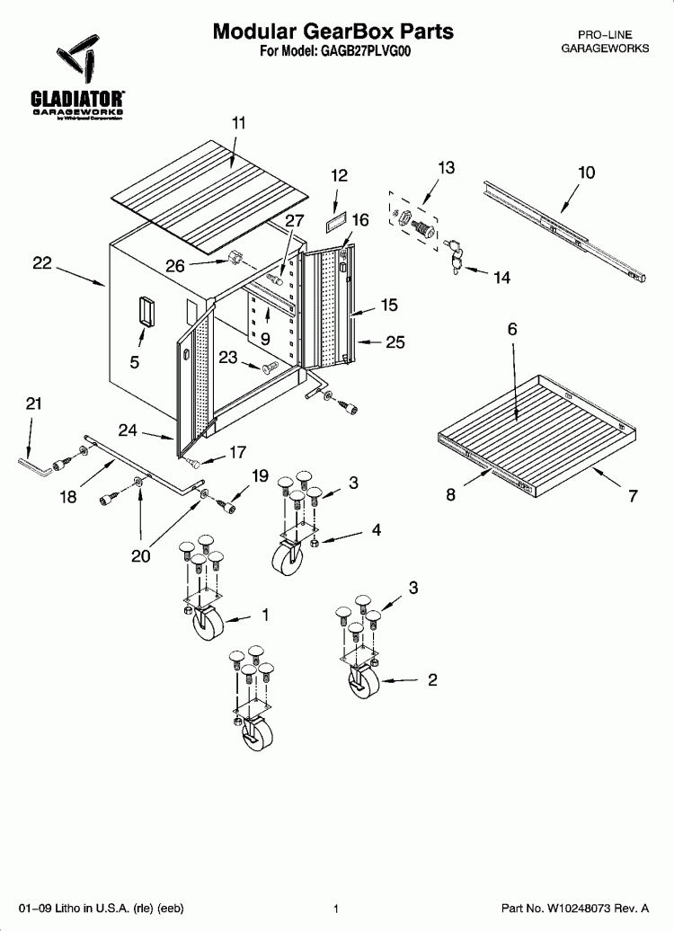 Modular GearBox Parts Diagram and Parts List for GAGB27PLVG00  Whirlpool Cabinet