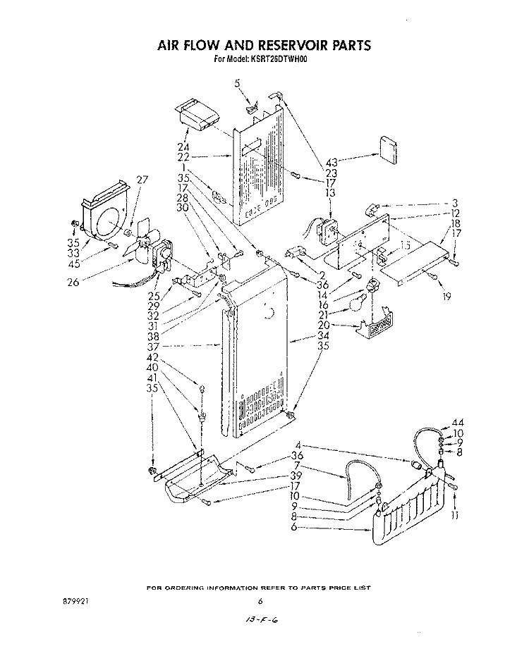 AIR FLOW AND RESERVOIR Diagram and Parts List for KSRT26DTPL00  Whirlpool Refrigerator
