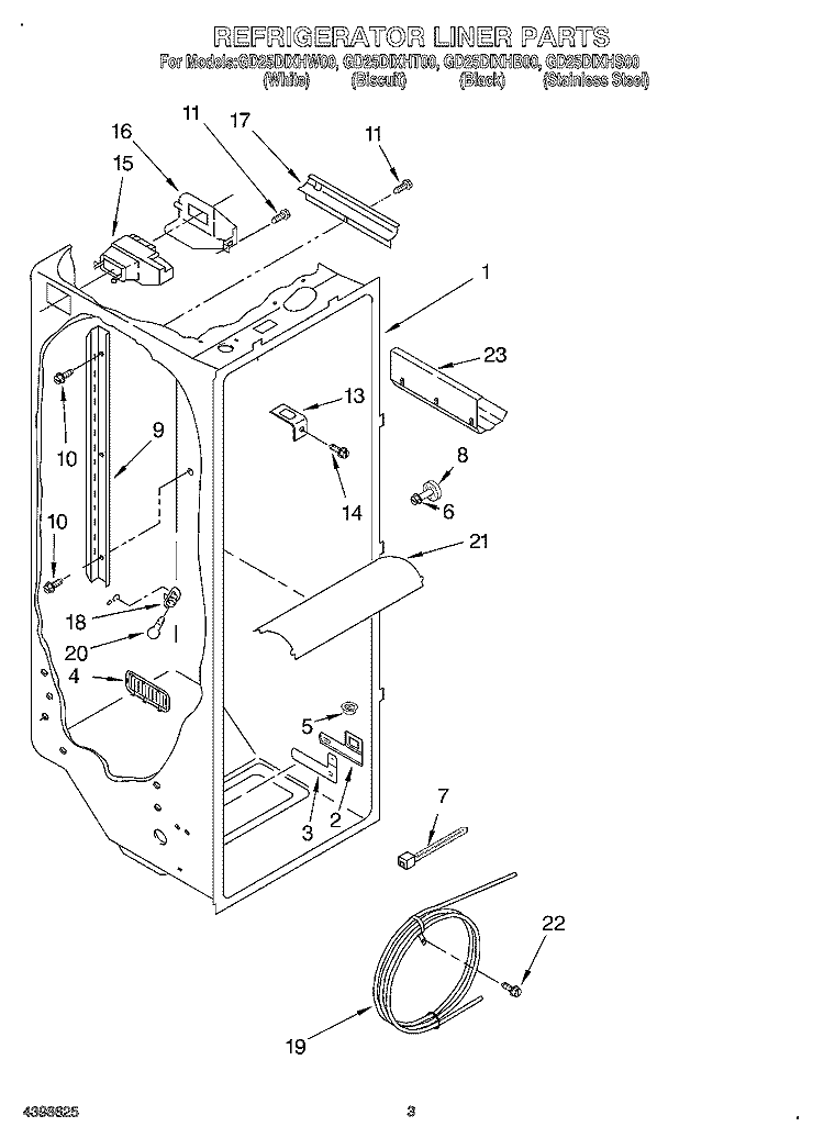 REFRIGERATOR LINER Diagram and Parts List for GD25DIXHT00  Whirlpool Refrigerator