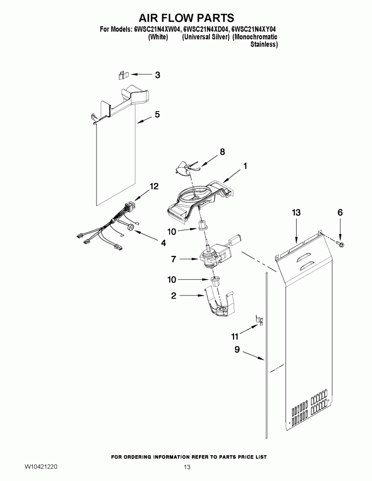 AIR FLOW PARTS Diagram and Parts List for 6WSC21N4XY04  Whirlpool Refrigerator