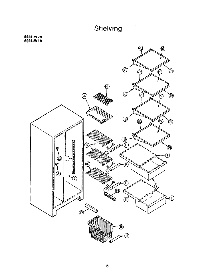 SHELVING Diagram and Parts List for 8624W0A  Roper Refrigerator